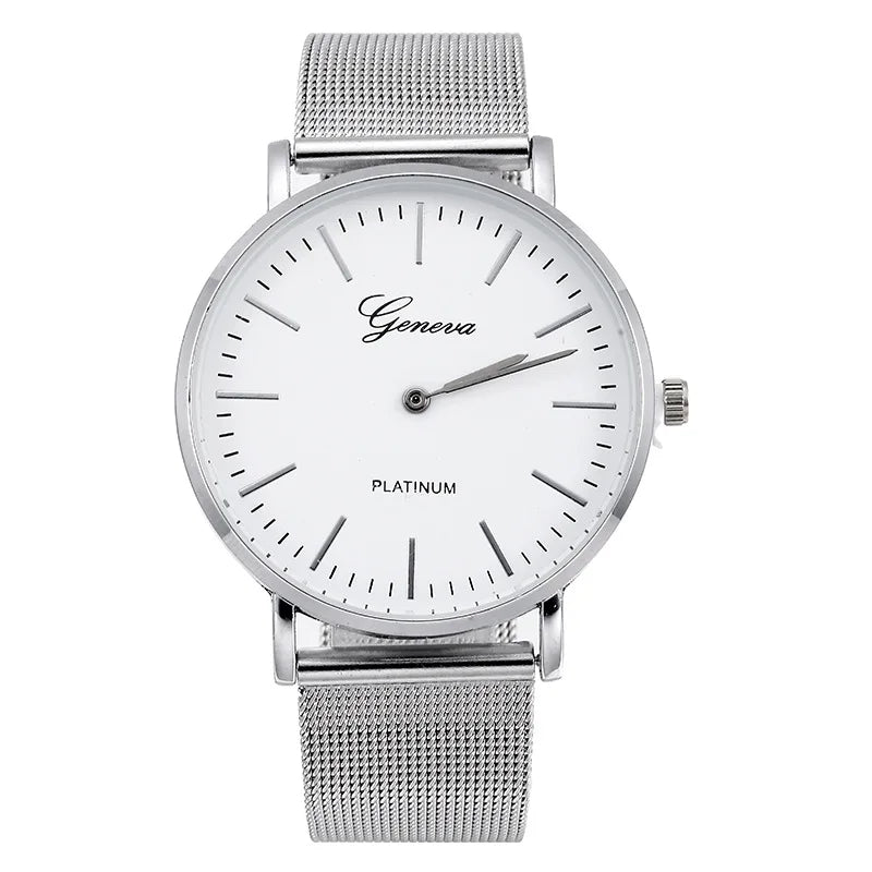 New Famous Silver Casual Geneva Quartz Watch Women Metal Mesh Stainless Steel Dress Watches For Gift Relogio Feminino Hot Clock