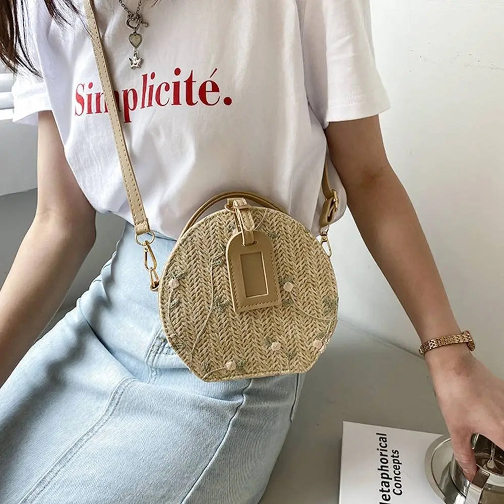 Fashion Small Summer Round Straw Bag Shoulder Bags Crossbody Bags Handbag