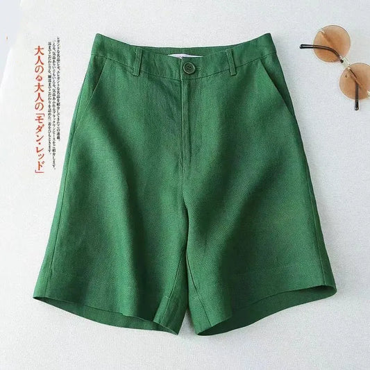 Women's cheap shorts harajuku summer Cotton linen tall waist wide leg pants solid color Ladies trousers dropshipping XMM3311