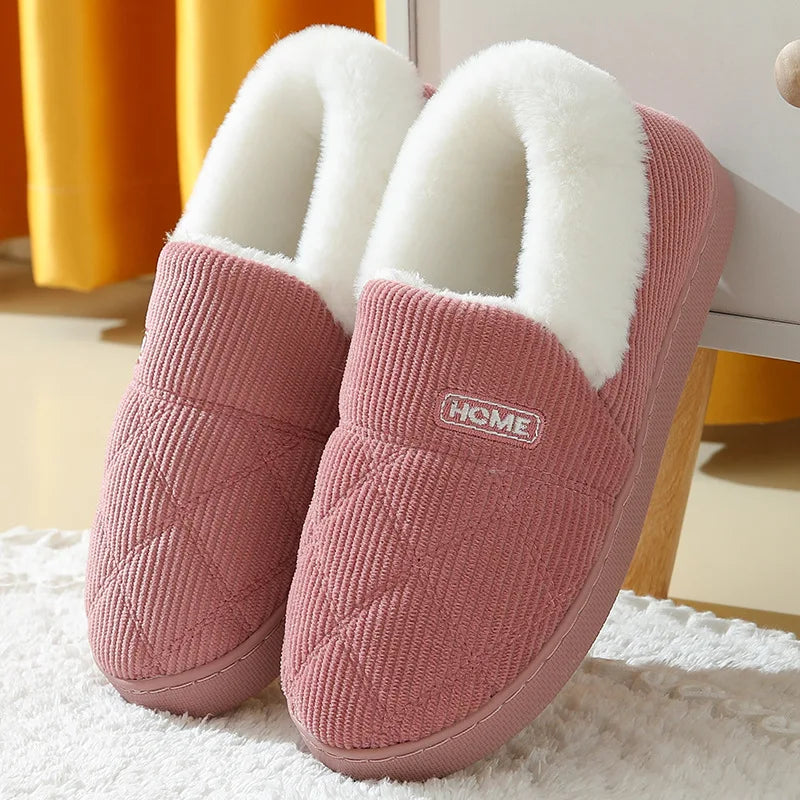 Eyriphy Women Plush Lining Slippers Corduroy Indoor Bedroom Slides Memory Foam Fluffy Fuzzy Warm Slippers Female Casual Shoes