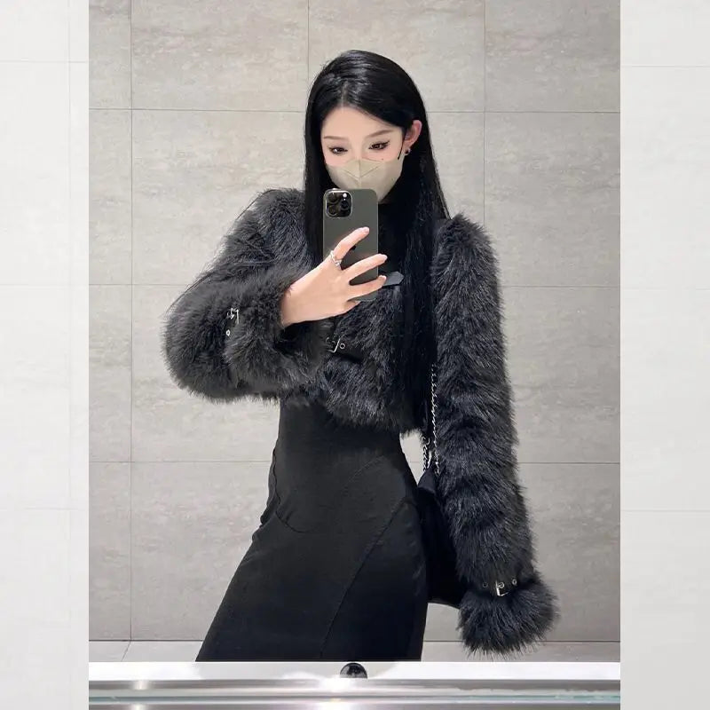 Luxury Fur Coat Autumn Winter Tailoring Faux Fur Jacket Women Long Sleeve Tops Streetwear Design Outerwear Trend Warm Coats New