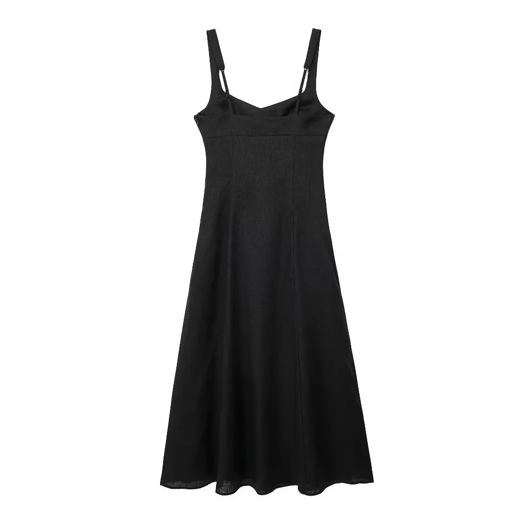 TRAF Slip Midi Dress Women Black Backless Long Dresses for Woman Sexy Evening Party Dresses Women Thin Straps Female Dress ﻿