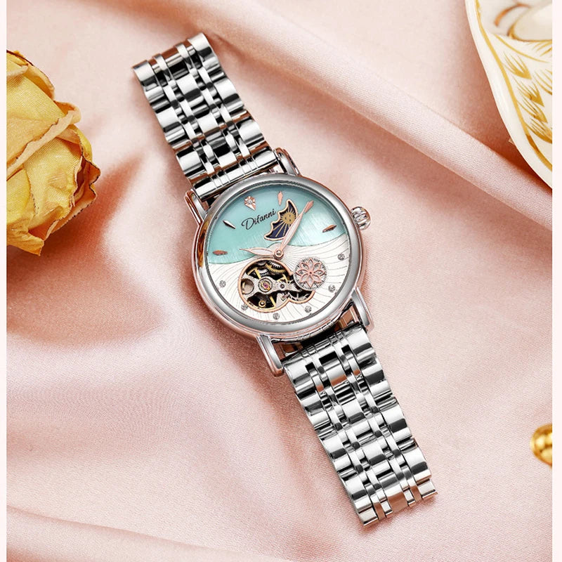 Montre Femme Rotative Fleurs Femmes Top Marque De Luxe Mode Phase De Lune Étanche Dame Automatique Montres Mécaniques Reloj