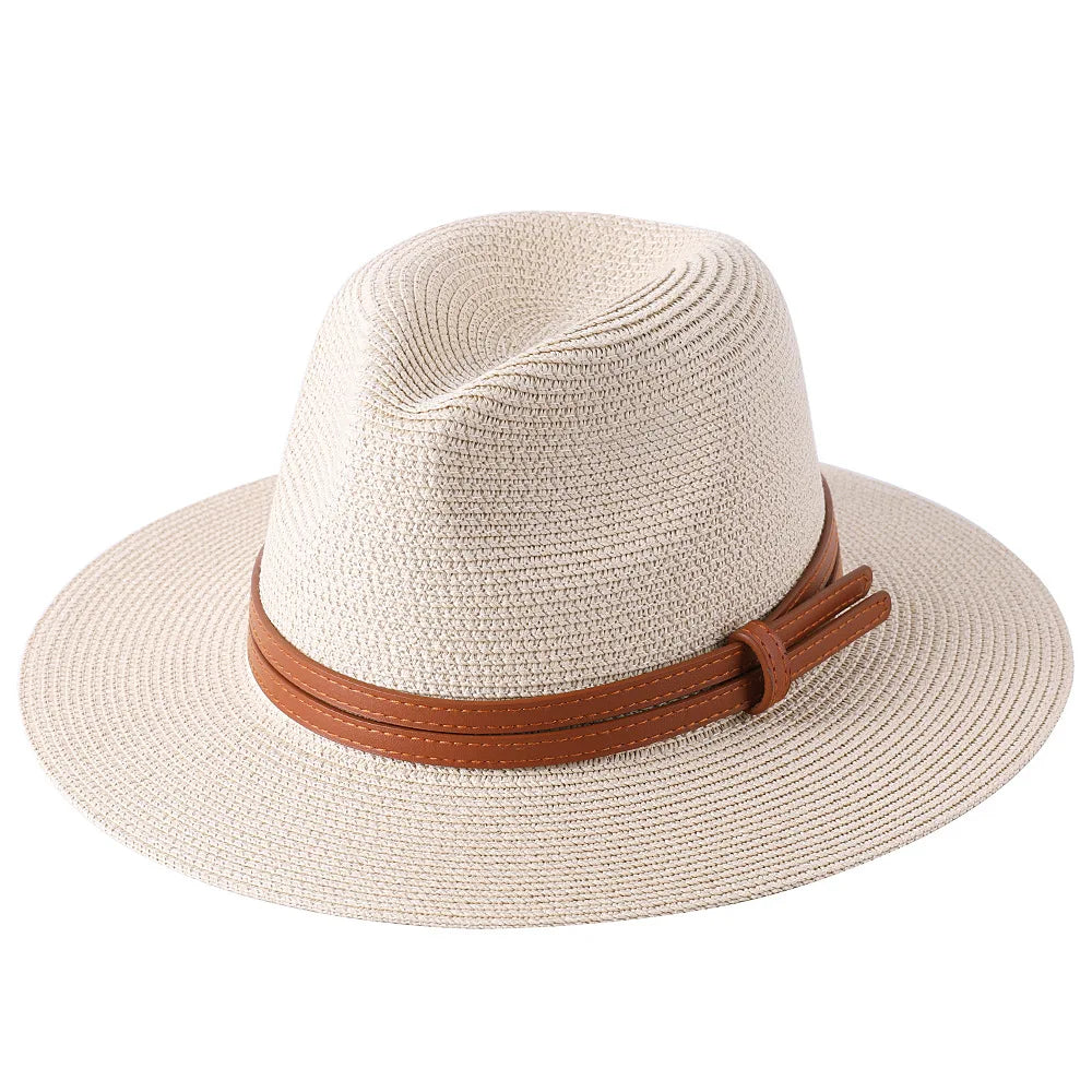 Large Size 56-58 59-60cm New Natural Panama Straw Hat Summer Men Women Wide Brim Beach UV Protection Fedora Sun Hat Wholesale