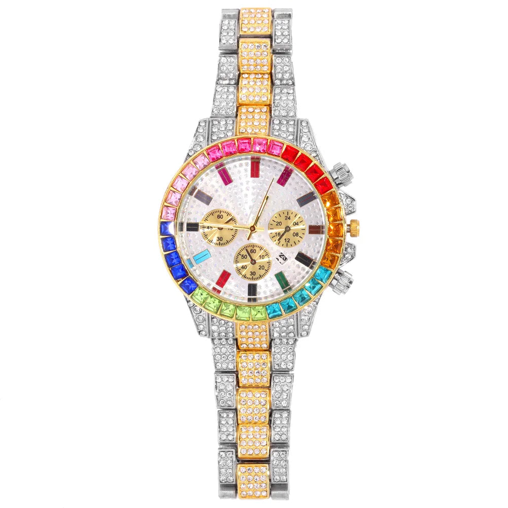 Montres à la mode entièrement glacées pour hommes et femmes, montre carrée en acier inoxydable, strass de luxe, montre à quartz carrée, cadeau de fête Hip Hop