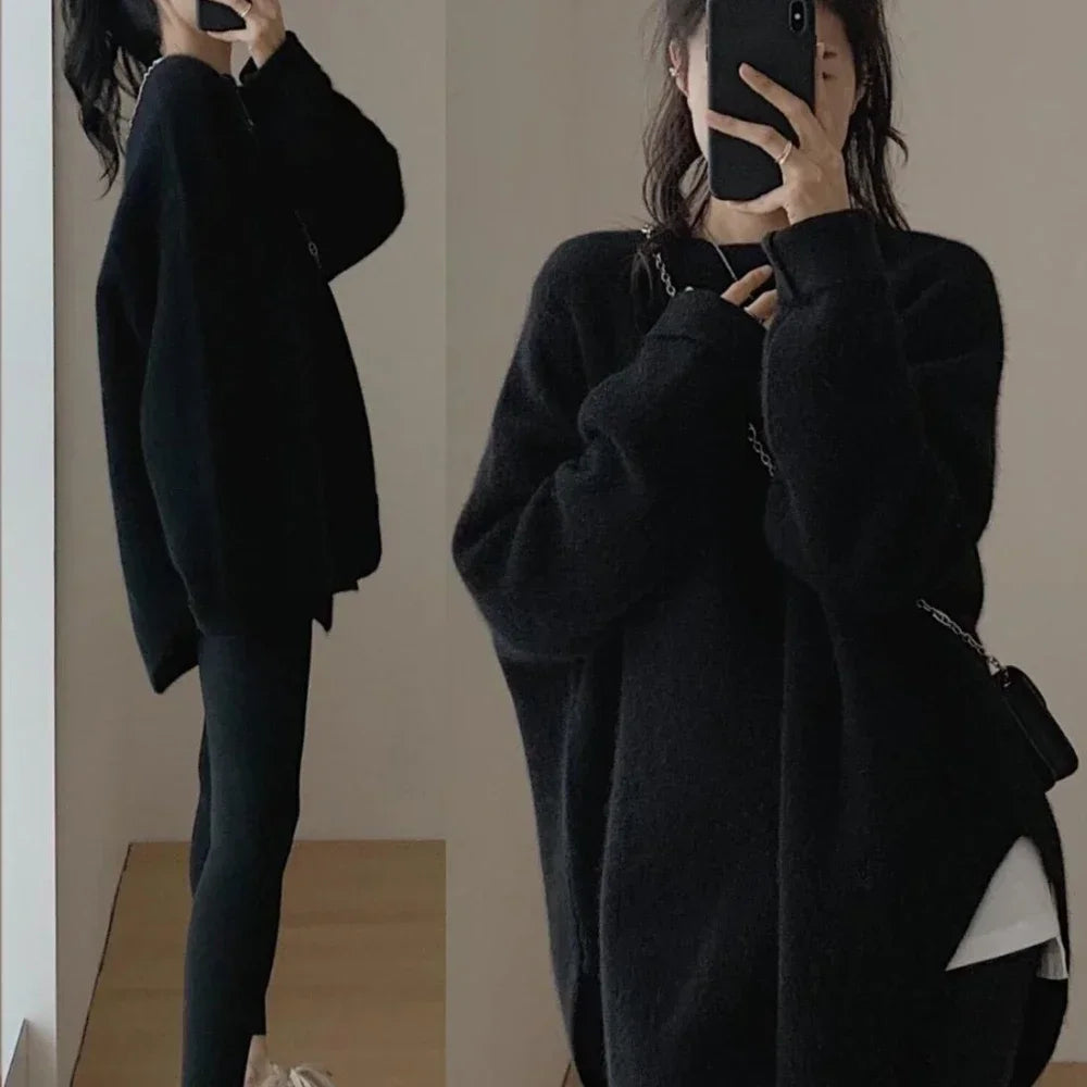 Women's Sweater Long Red Knit Tops for Woman Pullovers Autumn Winter 2024 Y2k Fashion Korea Sleeve Jersey New Collection in Cold