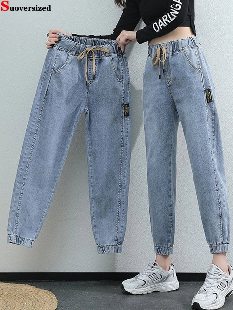 Spring Fall Harem Jeans For Women Ankle Length High Waist Vaqueros Fashion Streetwear Denim Pants Baggy Casual Jogger Jeansy