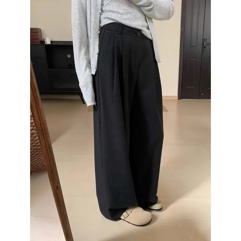 Deeptown Baggy Elegant Suit Pants Women Korean Fashion Classical Office Ladies Casual Trousers Wide Leg Basic Straight  Pantalon