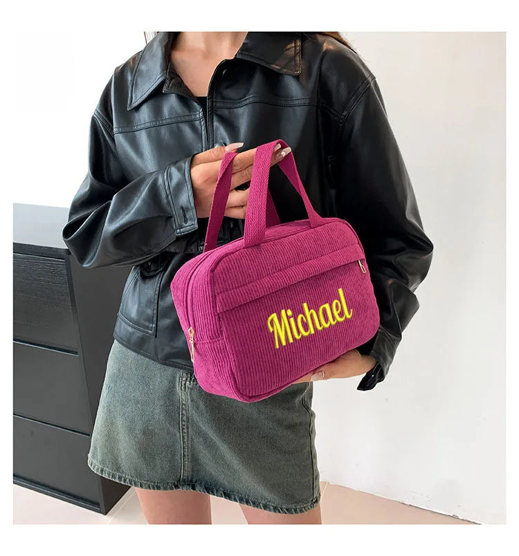 Personalized embroidery corduroy fashion make-up bag multi-functional portable travel storage bag leisure handbag