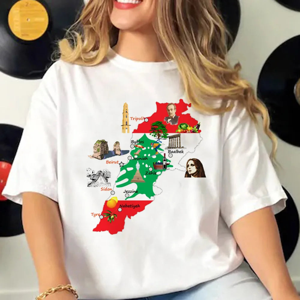 Lebanon tshirt women Y2K graphic pattern t shirt female anime clothes