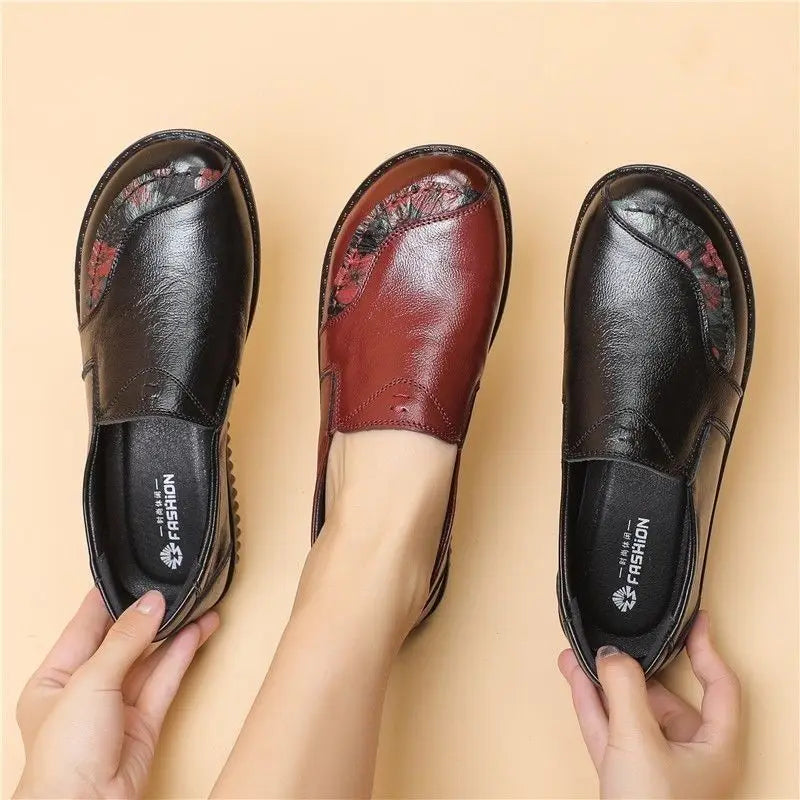 Mocassins décontractés à bout rond et doux pour femmes, mocassins rétro en cuir pour femmes, chaussures de ballet à patch rond de créateur Zapatos Mujer