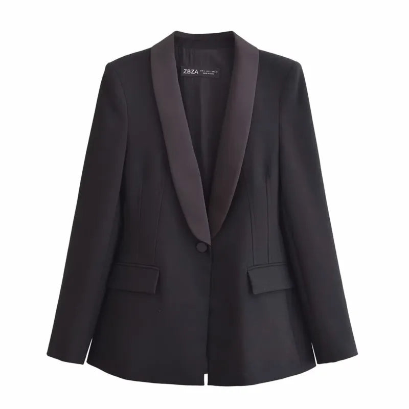 TRAF Blazer Formel Femmes Automne Décontracté Soie Texture Bouton Unique Poche Décoration Manteau Femme Chic Vêtements D'extérieur Femme Blazer