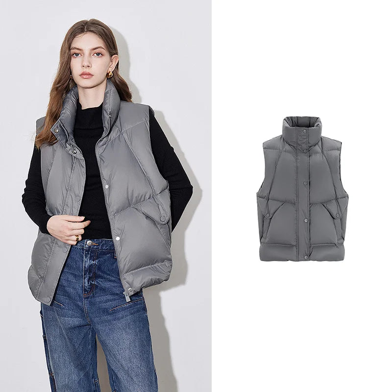 TOYOUTH Women Sleeveless Down Jacket 2024 Autumn And Winter New Lightweight Stand Collar Warm Solid Color Short Vest Jacket Coat