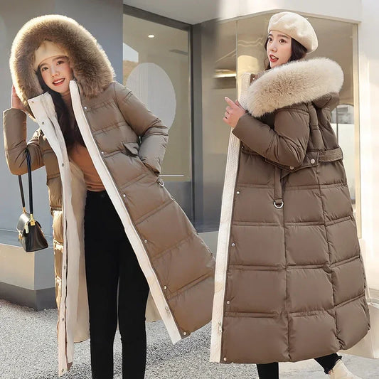 Veste parka en duvet de coton pour femme, veste matelassée à col en fausse fourrure, épaisse et ample, grande taille, nouvelle collection hiver 2025