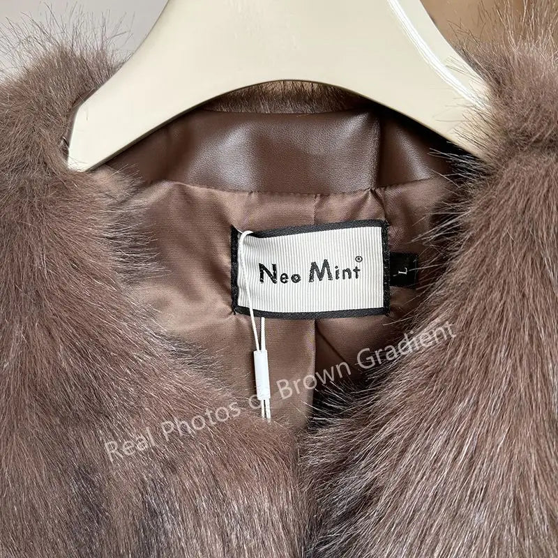 Neo Mint Chic Brand Icon Fashion Kendall Jenner Veste en fausse fourrure marron dégradé pour femme  Nouveau manteau de luxe court en fourrure de renard