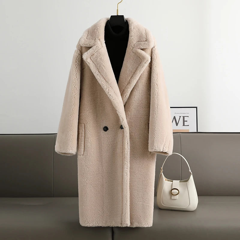 Manteau long en cachemire pour femme, tissu tissé en laine, épais et chaud, vêtements d'extérieur surdimensionnés, mode streetwear, veste d'hiver en peluche