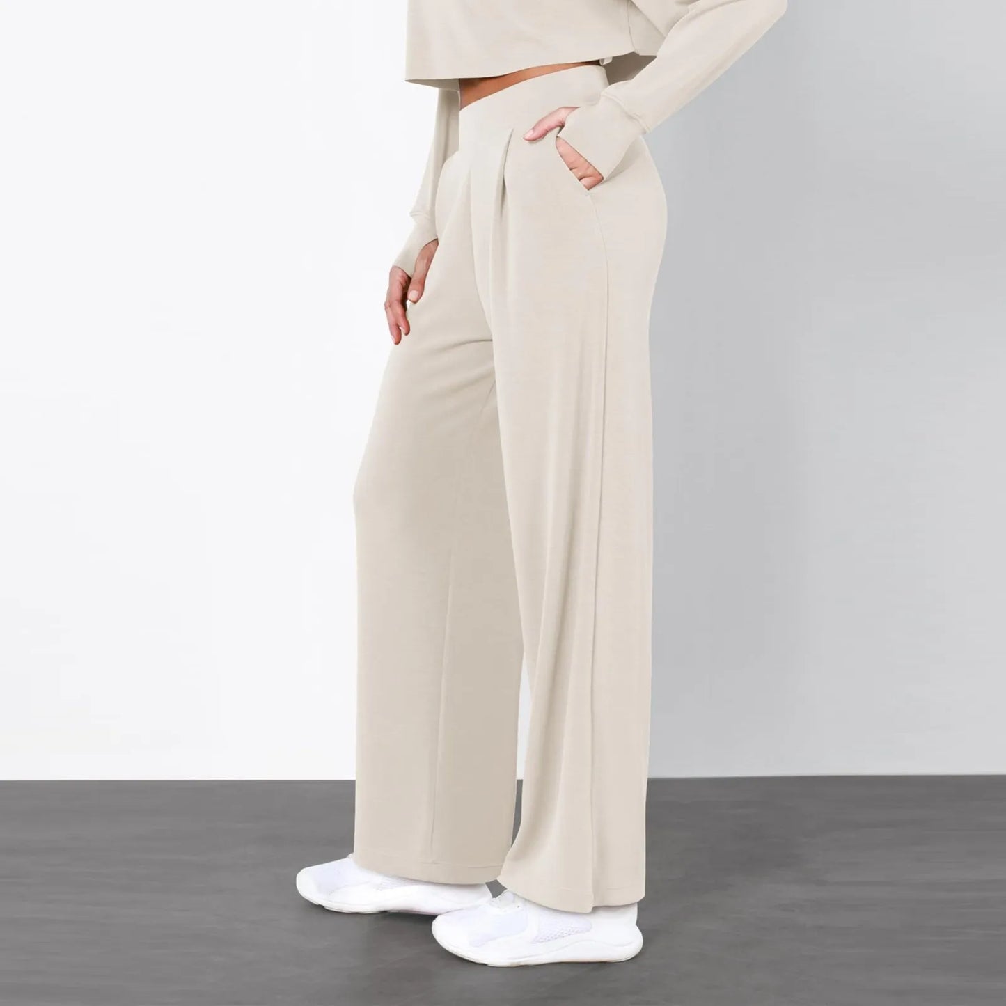 Women's Wide Leg Pants High Elastic Waisted In The Back Business Work Trousers Long Straight Suit Womens Petite Pants Casual