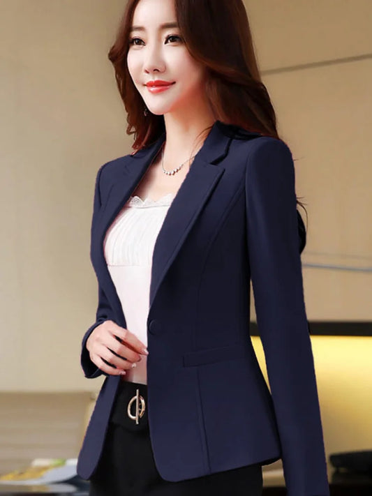 Blazer Slim Fit Noir Femme avec Poches pour Occasions Formelles Printemps Automne OL Lady Bureau Travail Costume Manteau Blanc Beige Marine