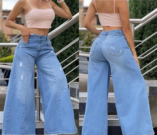 Été Nouveaux Jeans Femmes Européennes et Américaines Spicy Girl Jeans Lâche Trou Sexy Split Large Jambe Pantalon Shopee Femmes Pantalons