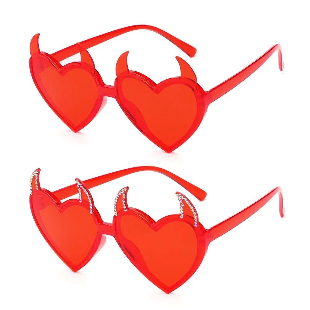 Lunettes de soleil en corne de roche, oreilles de diable, lunettes de soleil en forme de cœur, protection UV, lunettes de cosplay, décoration d'Halloween pour fête d'Halloween