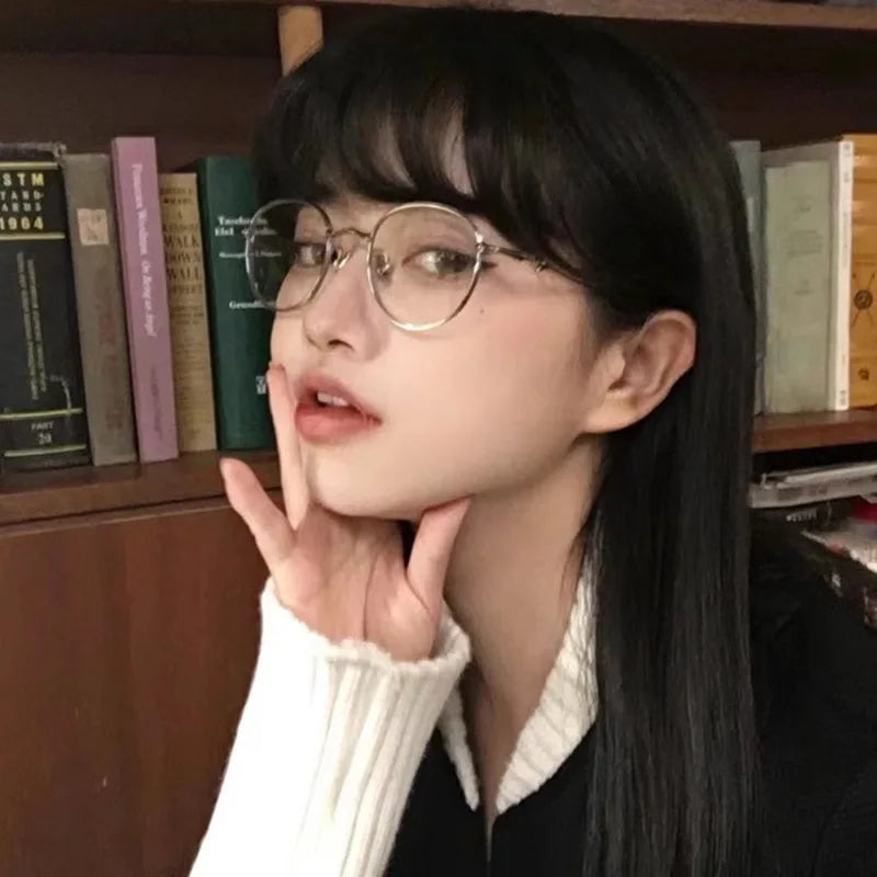 Korean School Alloy Glasses Frame Women Lovely Ins No Makeup Plain Glasses Men Eyewear Cute Decorative Computer Glasses