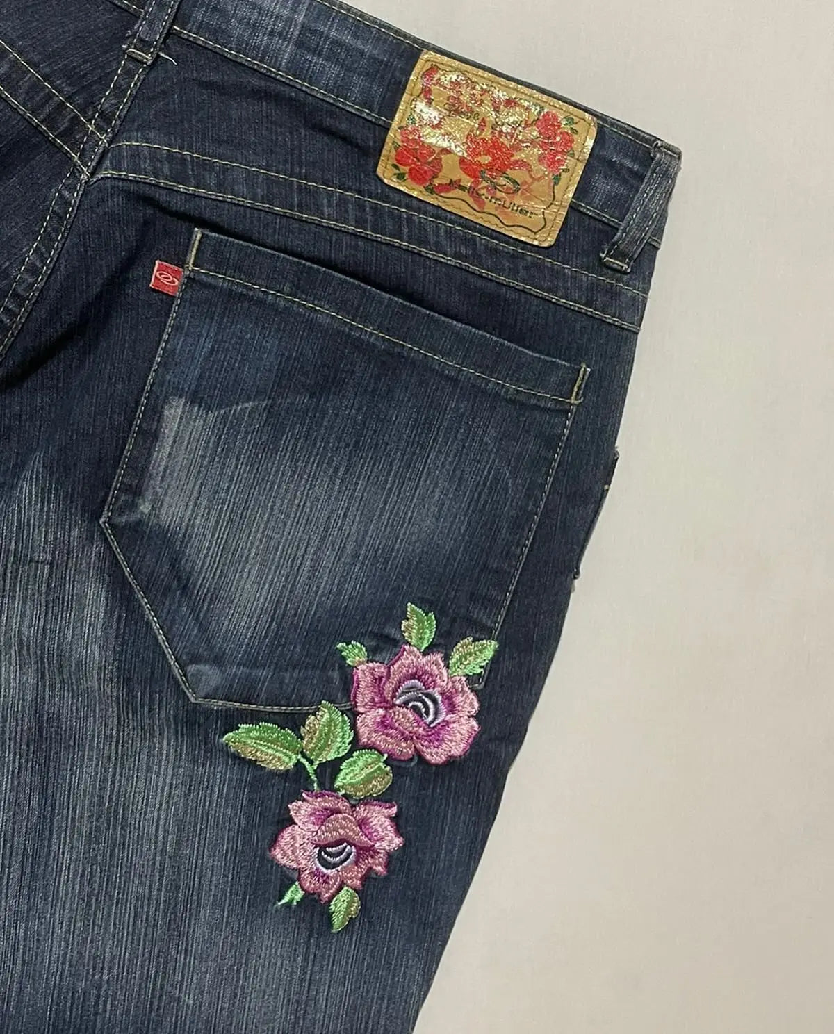 Vintage Flower Embroidery Element Washed Baggy Jeans Sweet Girl Niche Fashion Y2k Versatile Straight Trousers Blue Jeans