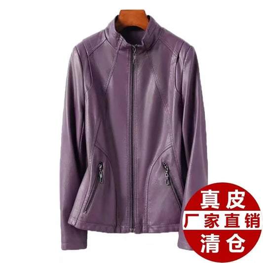 Spring Autumn Women Sheep Skin Coat 2025 Ladies Large Size 5XL Genuine Leather Jacket Korean Female Stand Collar Leather Tops