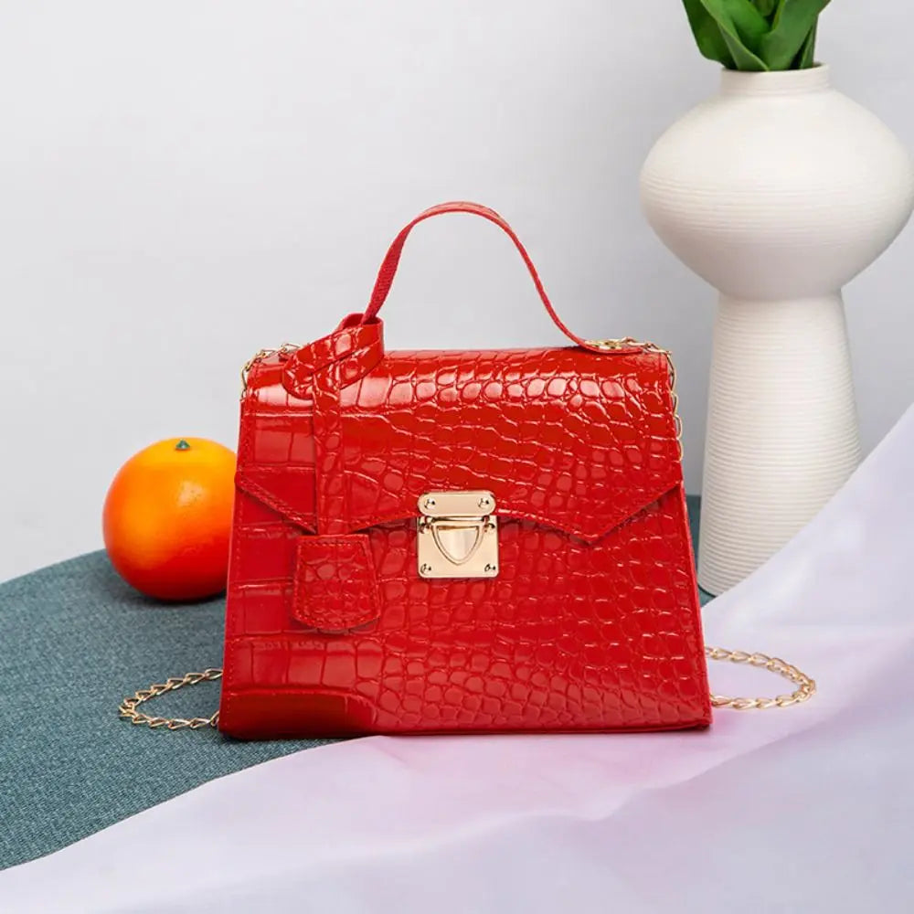 Sac à main rétro exquis pour femmes, sacs à bandoulière tendance en crocodile Kelly, sacs à bandoulière à chaîne de couleur unie pour femmes