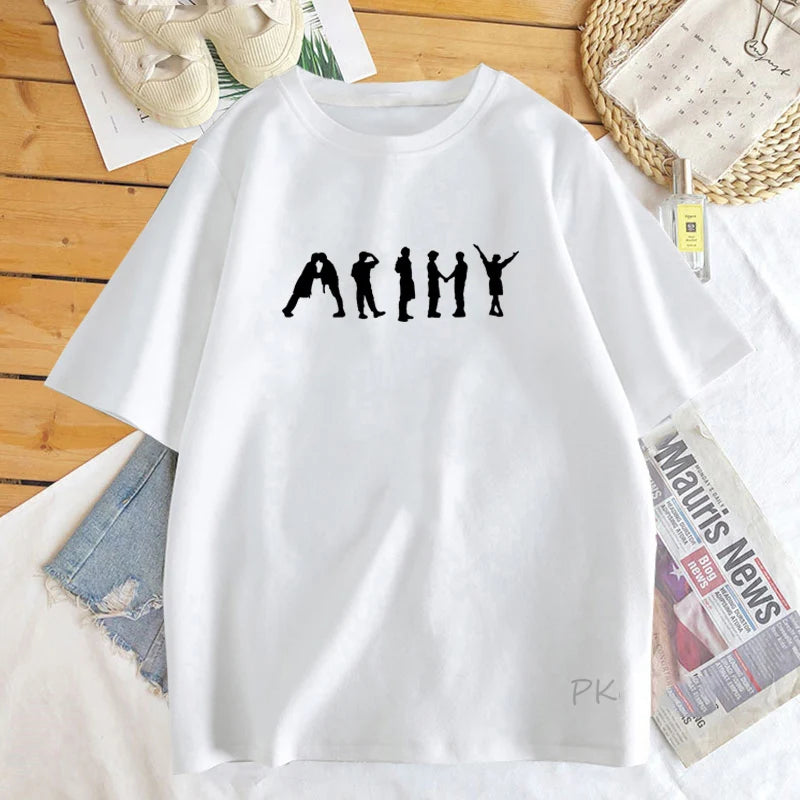 Women K Pop Funny Print T shirt Girl Summer O Neck Casual Black White Tops Tee Female Y2K Harajuku 90s Clothes