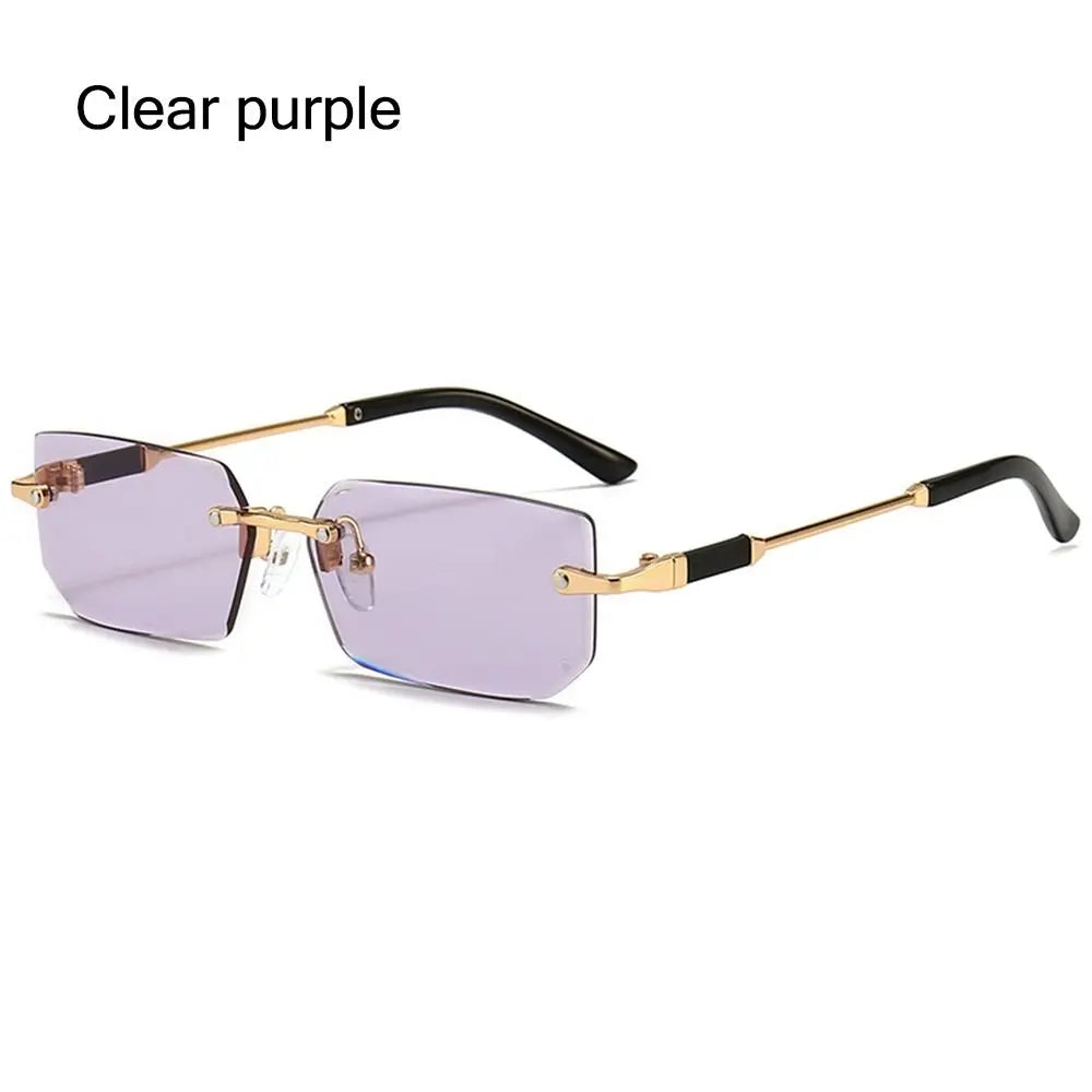 Lunettes de soleil rectangulaires sans monture avec protection UV400 Y2K pour femmes et hommes