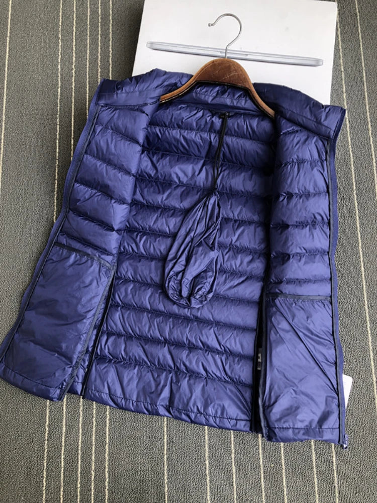 Gilet en duvet de canard blanc ultra léger à 90 % pour femme, manteau fin, veste sans manches en duvet de canard, col montant, veste pour femme