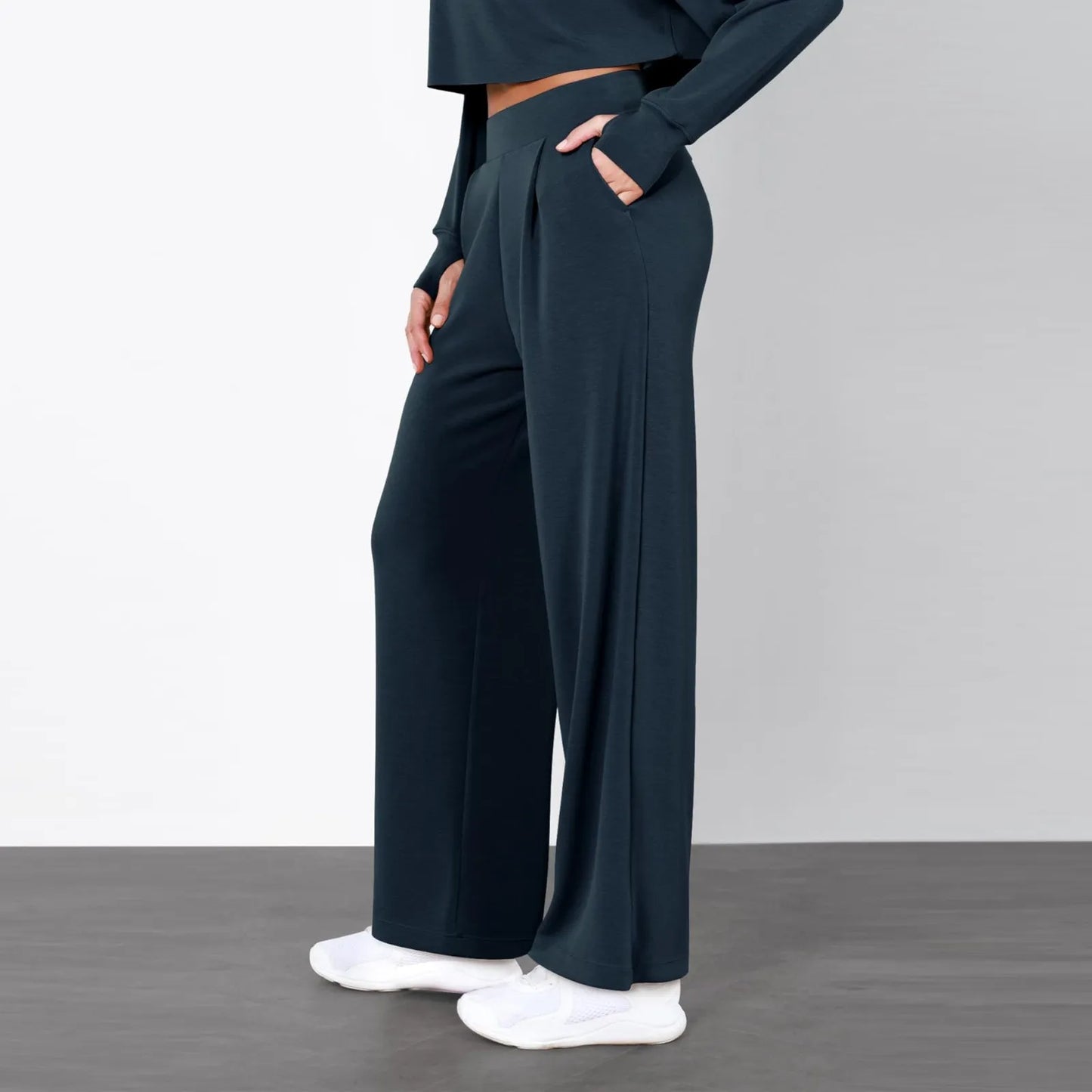 Women's Wide Leg Pants High Elastic Waisted In The Back Business Work Trousers Long Straight Suit Womens Petite Pants Casual