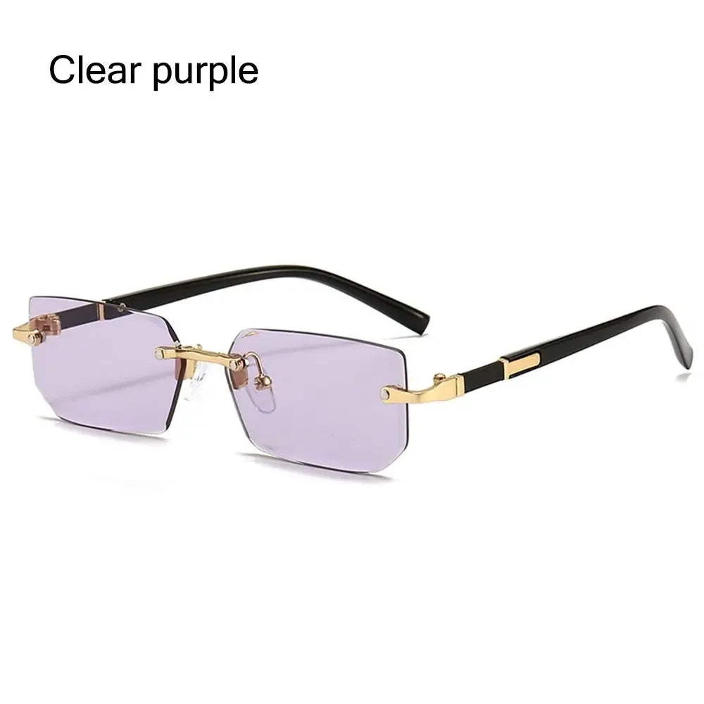 Lunettes de soleil rectangulaires sans monture avec protection UV400 Y2K pour femmes et hommes