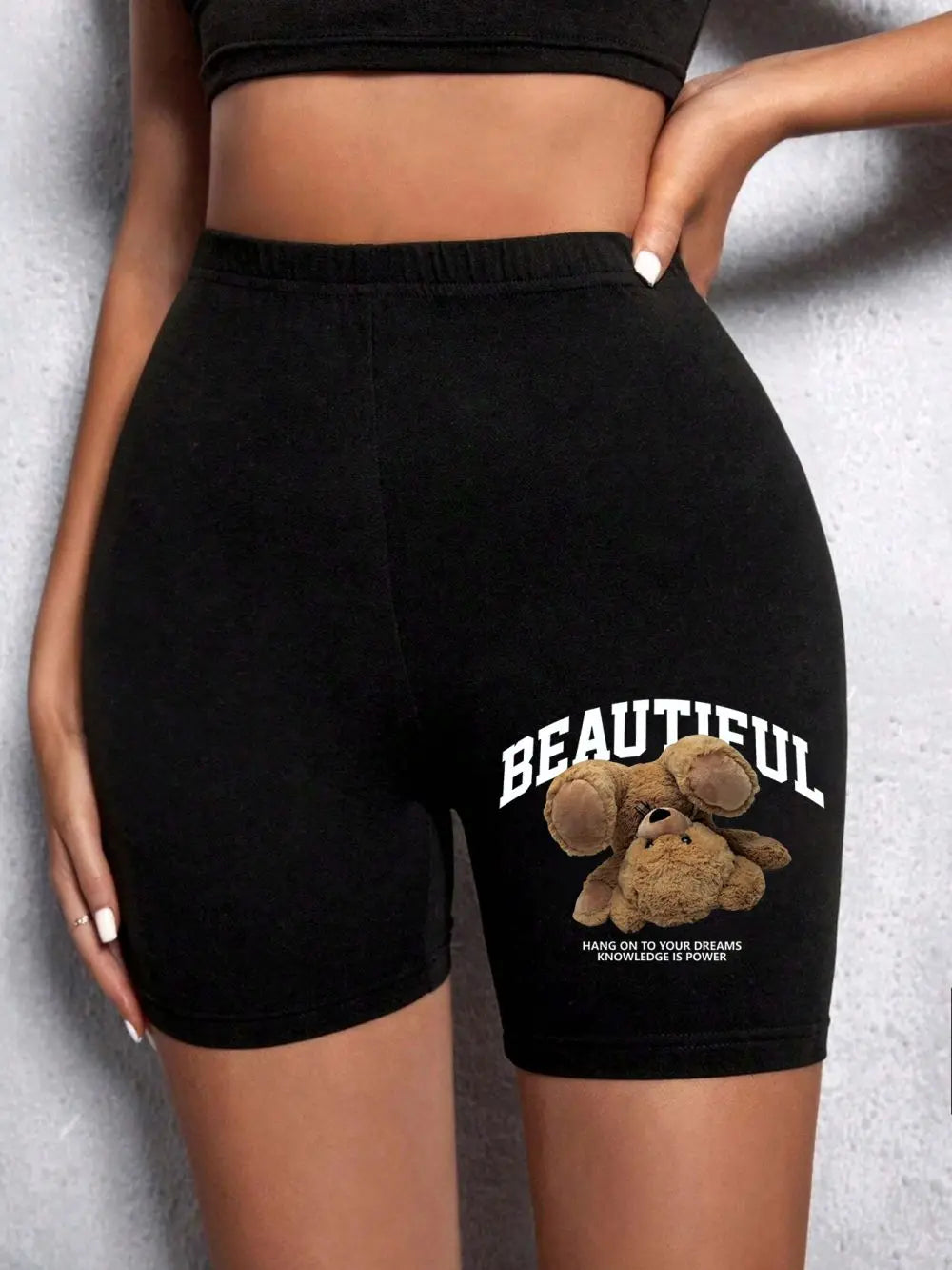 Fashion Women Leggings Short Teddy Bear Appears Funny Graphic Printing Sports Shorts  High Elastic Soft Thin Female Streetwear