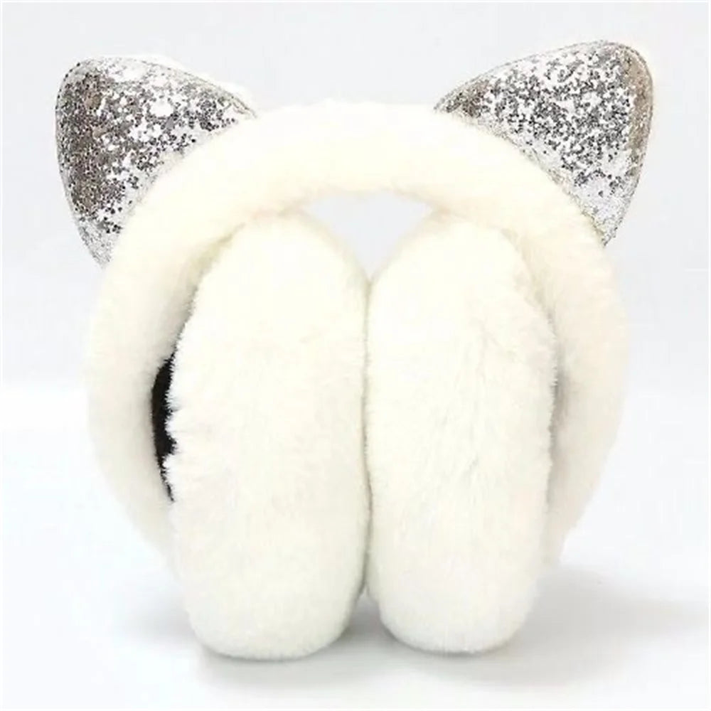 Winter Warm Plush Earmuffs for Women Girls Children Riding Ski Ear Protection Cartoon Cute Cat's Ears Fur Soft Cashmere Earflaps