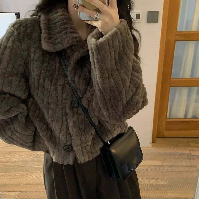 Stand-Up Collar Fur Jacket Woman Autumn Winter High Quality Thickened Warm Plush Coat Women Korean Streetwear Outerweat Ladies