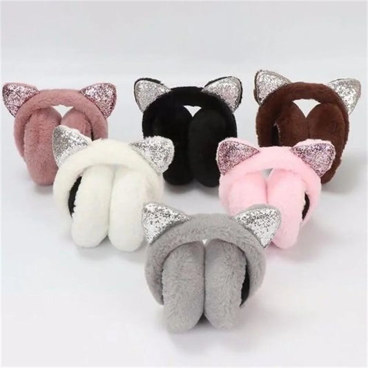 Winter Warm Plush Earmuffs for Women Girls Children Riding Ski Ear Protection Cartoon Cute Cat's Ears Fur Soft Cashmere Earflaps