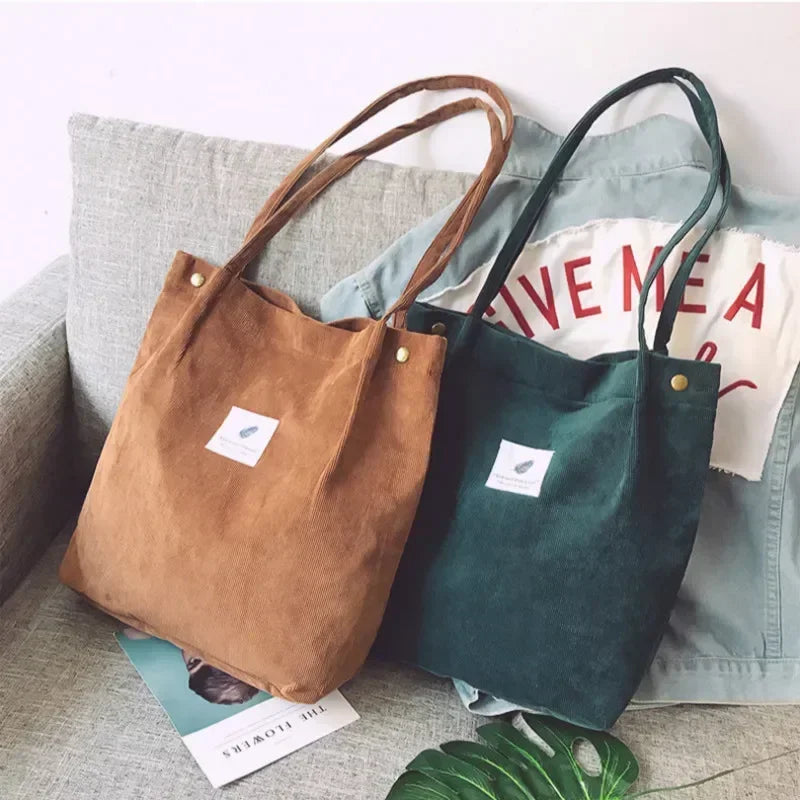 Women Corduroy Tote Bag Corduroy Bags Women's Shoulder Purses Reusable Grocery Shoulder Bag for Office School Shopping Travel