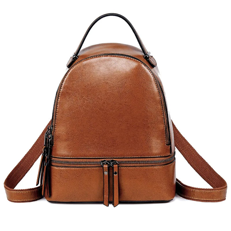 Women Backpack Rucksack School Book Bag Genuine Leather Travel Fashion Design Retro Oil Wax Cowhide Female Daypack Backpacks