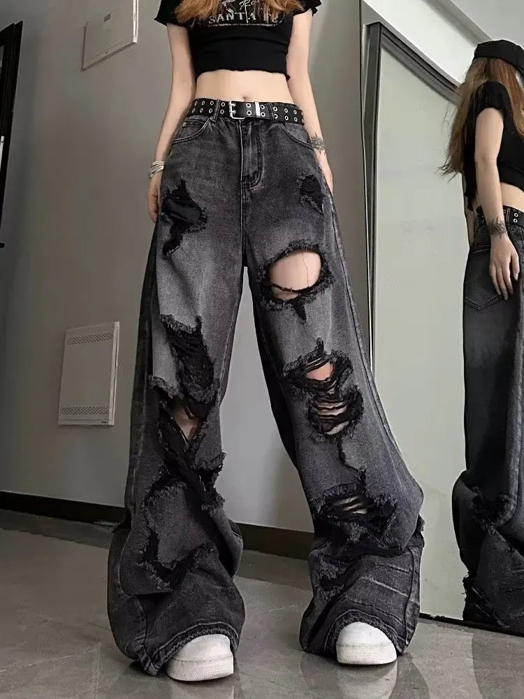 Niche Design Jeans, High Street Heavy Industry Wide Leg Pants, High-end Floor Length Pants, Trendy Brand Women's Jeans