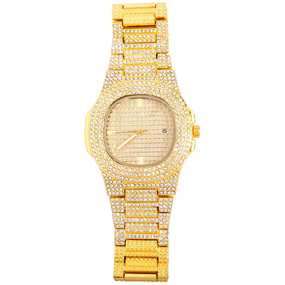 Montres à la mode entièrement glacées pour hommes et femmes, montre carrée en acier inoxydable, strass de luxe, montre à quartz carrée, cadeau de fête Hip Hop