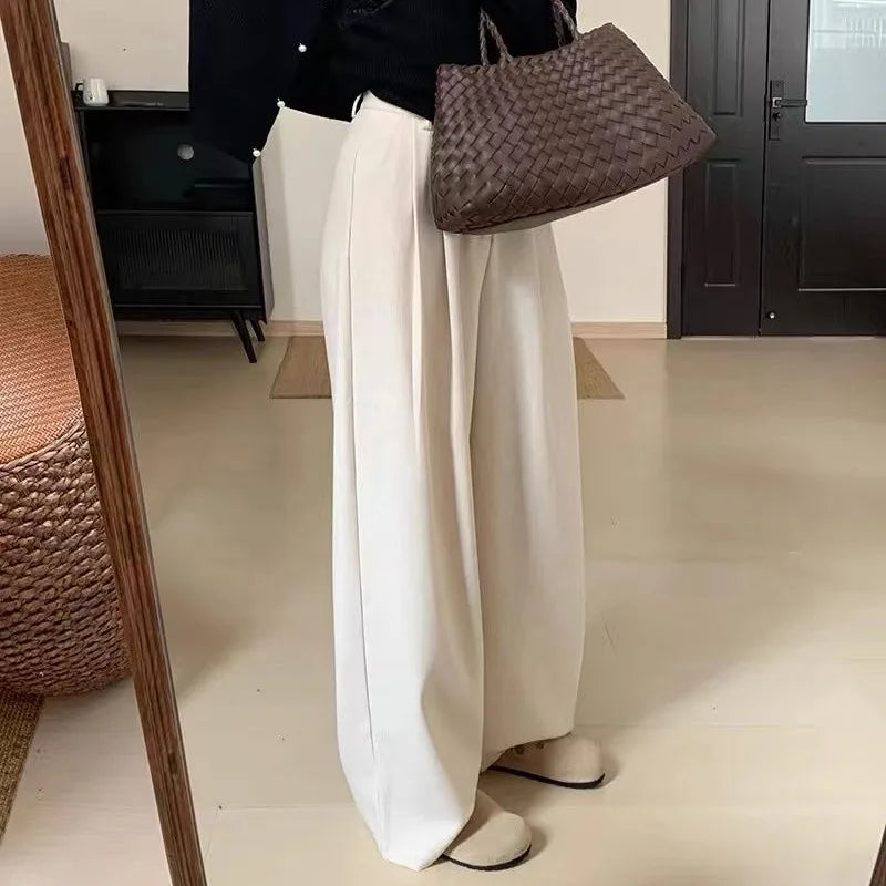 Deeptown Baggy Elegant Suit Pants Women Korean Fashion Classical Office Ladies Casual Trousers Wide Leg Basic Straight  Pantalon