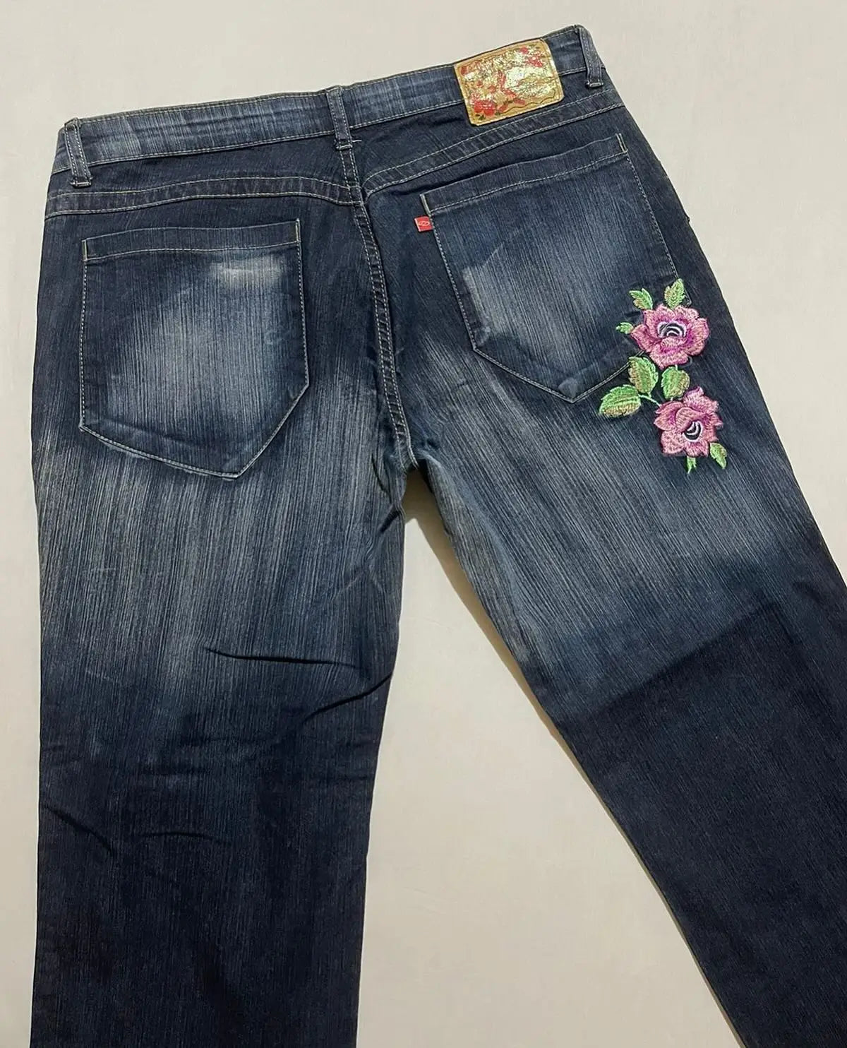 Vintage Flower Embroidery Element Washed Baggy Jeans Sweet Girl Niche Fashion Y2k Versatile Straight Trousers Blue Jeans