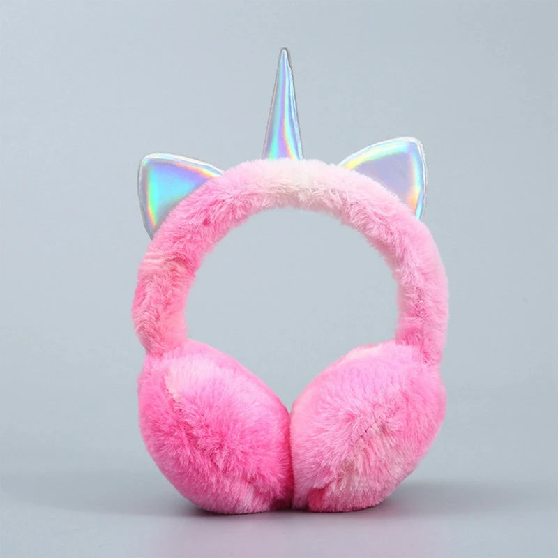 Winter Warmer Children Kids Colorful Unicorn Soft Plush Fluffy Earflap Earmuffs Lovely Cat Ears Caps  Headband Tie-dye Fur Hat