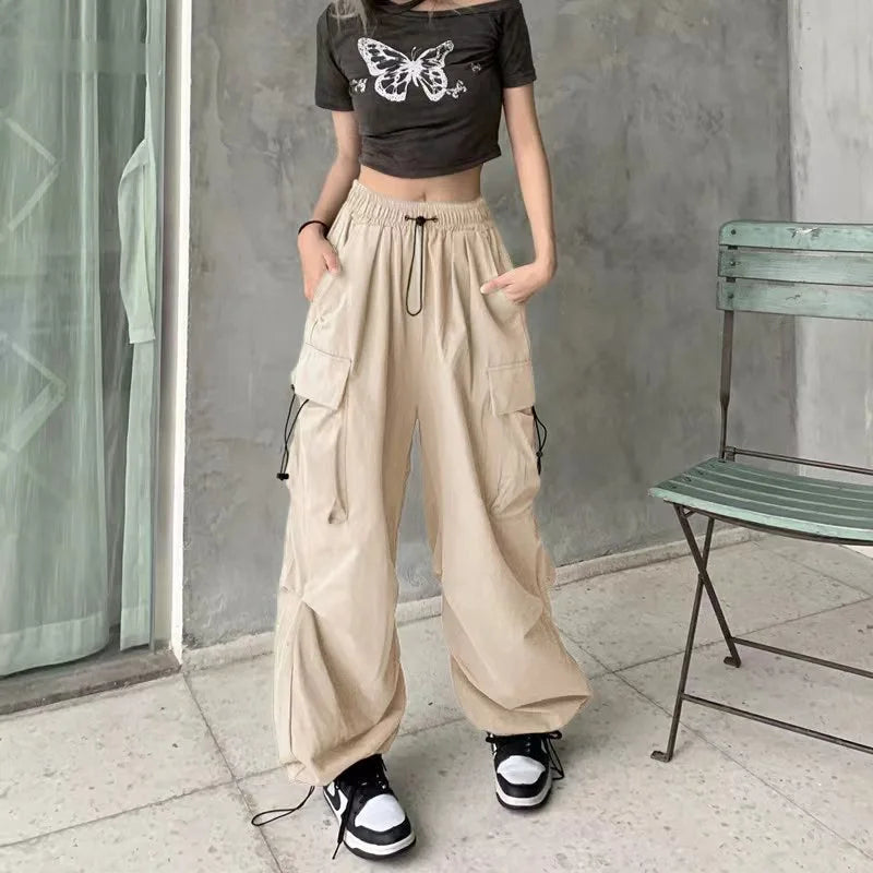 Retro work casual pants for women's summer versatile straight tube drape leggings loose wide leg pants