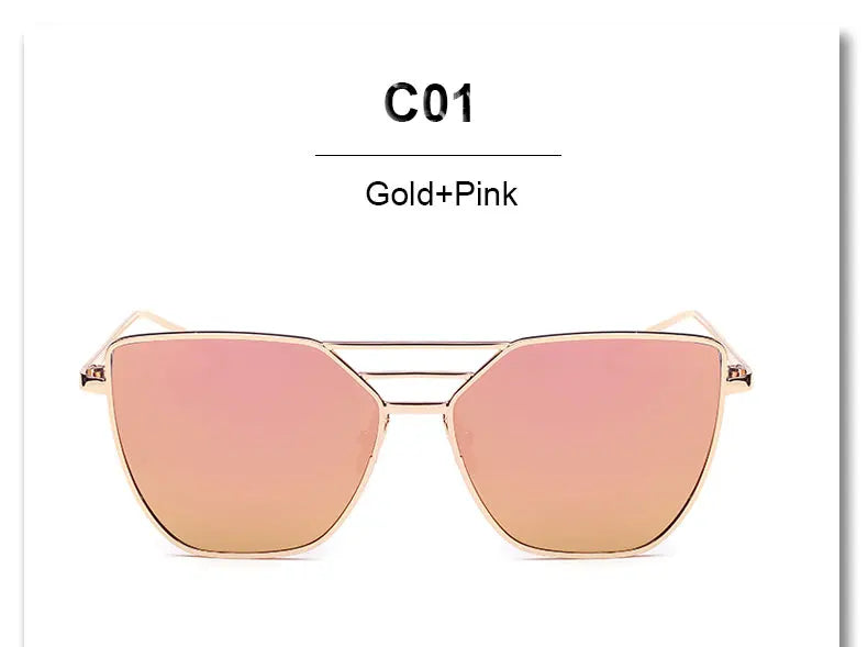 Flat Top Rose Gold Pink Sunlgasses Brand Designer 2023 Women Men mirror fashion Cool Oculos De Sol feminino