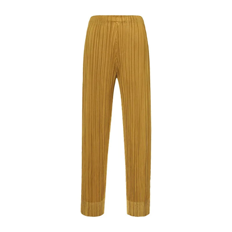 Miyake pleated fashion new cropped trousers, solid color, large size, slim fit, urban casual pants, split pants, women's pants