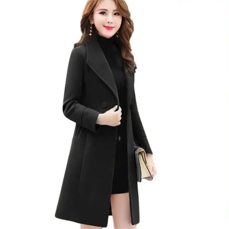 Fashion 2023 Spring Autumn Women New Korean Anti-pilling Suit Collar Mid-length Woolen Coat Female Slim Loose Jacket Trend A680