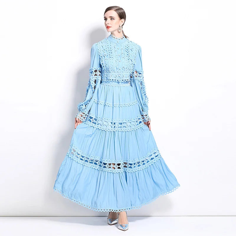 Elegant Long Maxi Dress 2 Piece Sets Women 2025 Spring Summer Holiday Embroidery Pearls Hollow Out Party Crop Tops Skirts Suits