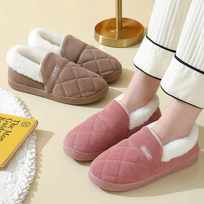 Eyriphy Women Plush Lining Slippers Corduroy Indoor Bedroom Slides Memory Foam Fluffy Fuzzy Warm Slippers Female Casual Shoes